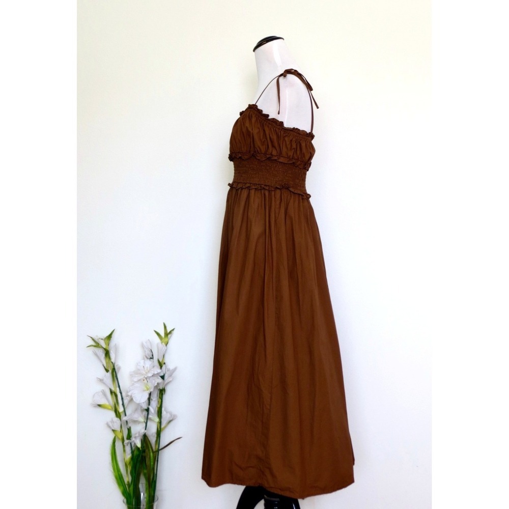 NEW! Sugarlips Orion Smocked Waist Poplin Midi Dress Brown SZ S - Picture 8 of 12